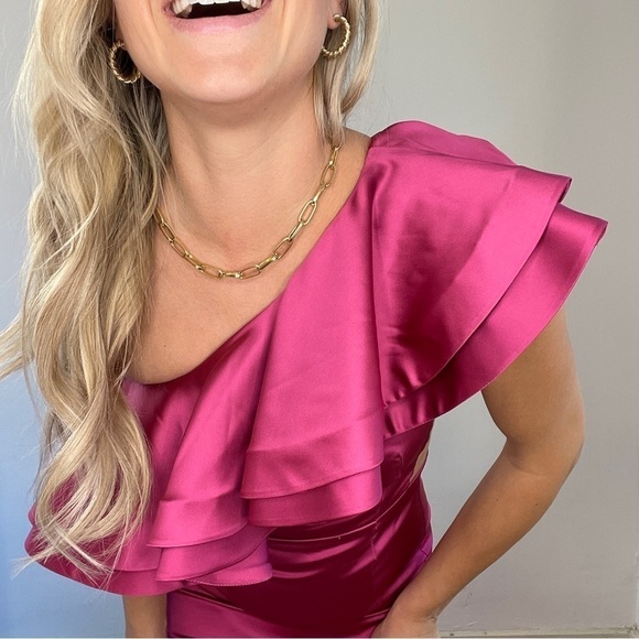 Michael Costello Revolve Pink Ruffle One Shoulder Dress - Picture 11 of 12